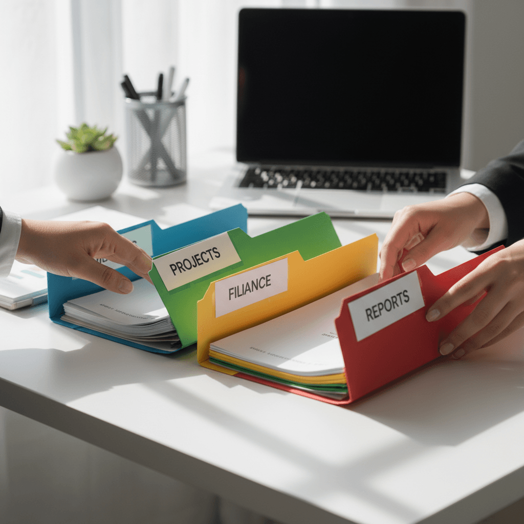 Professionelle organiséiert Pabeieren um Schreifweis