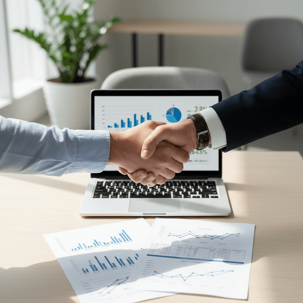 Handschlag tëscht zwee Finanzfachleit
